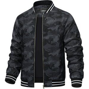 🆕Men's C Black Bomber Lightweight Casual Spring Fall Windbreaker Zip Up Jacket